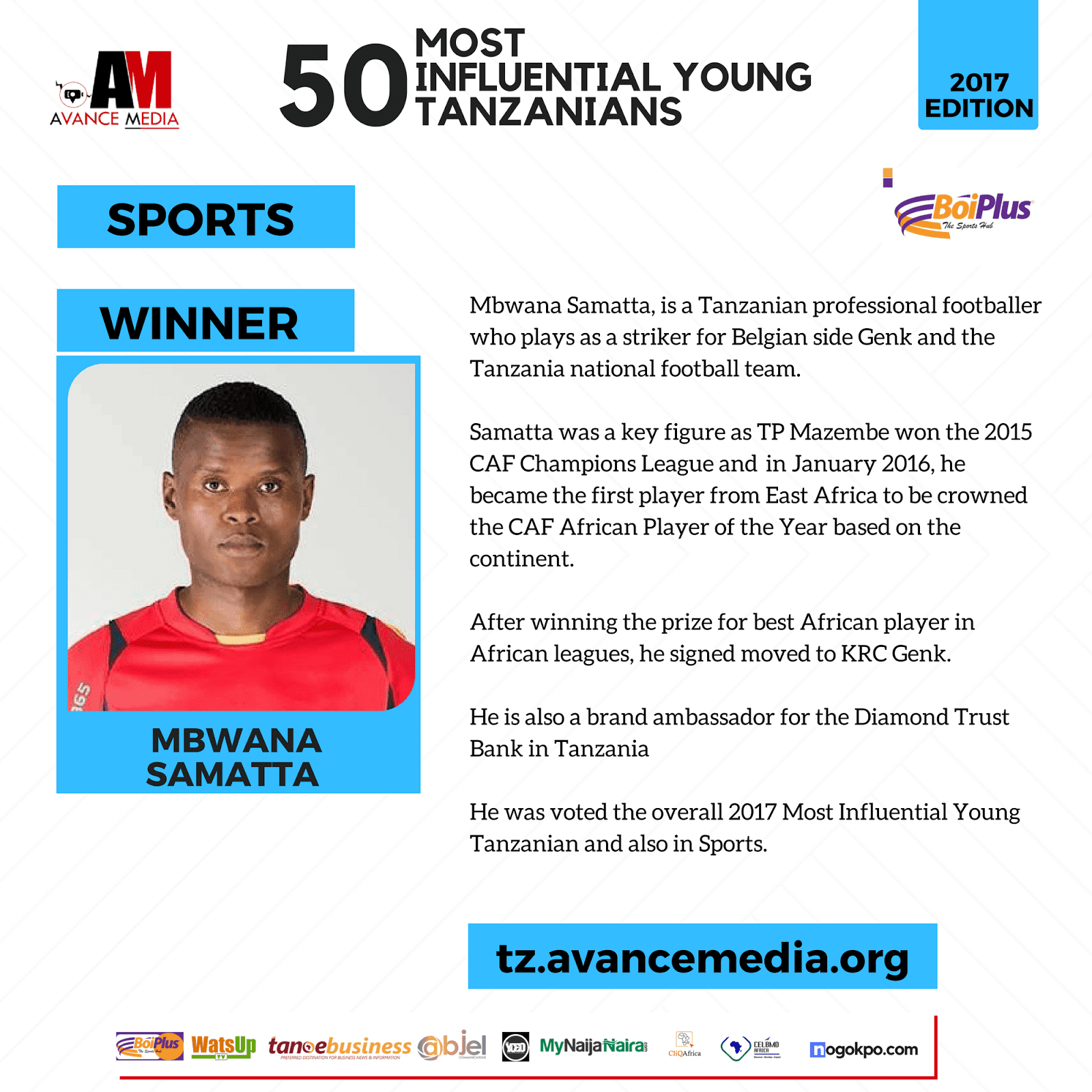 THE YCEO: Mbwana Samatta Voted 2017 Most Influential Young Tanzanian 