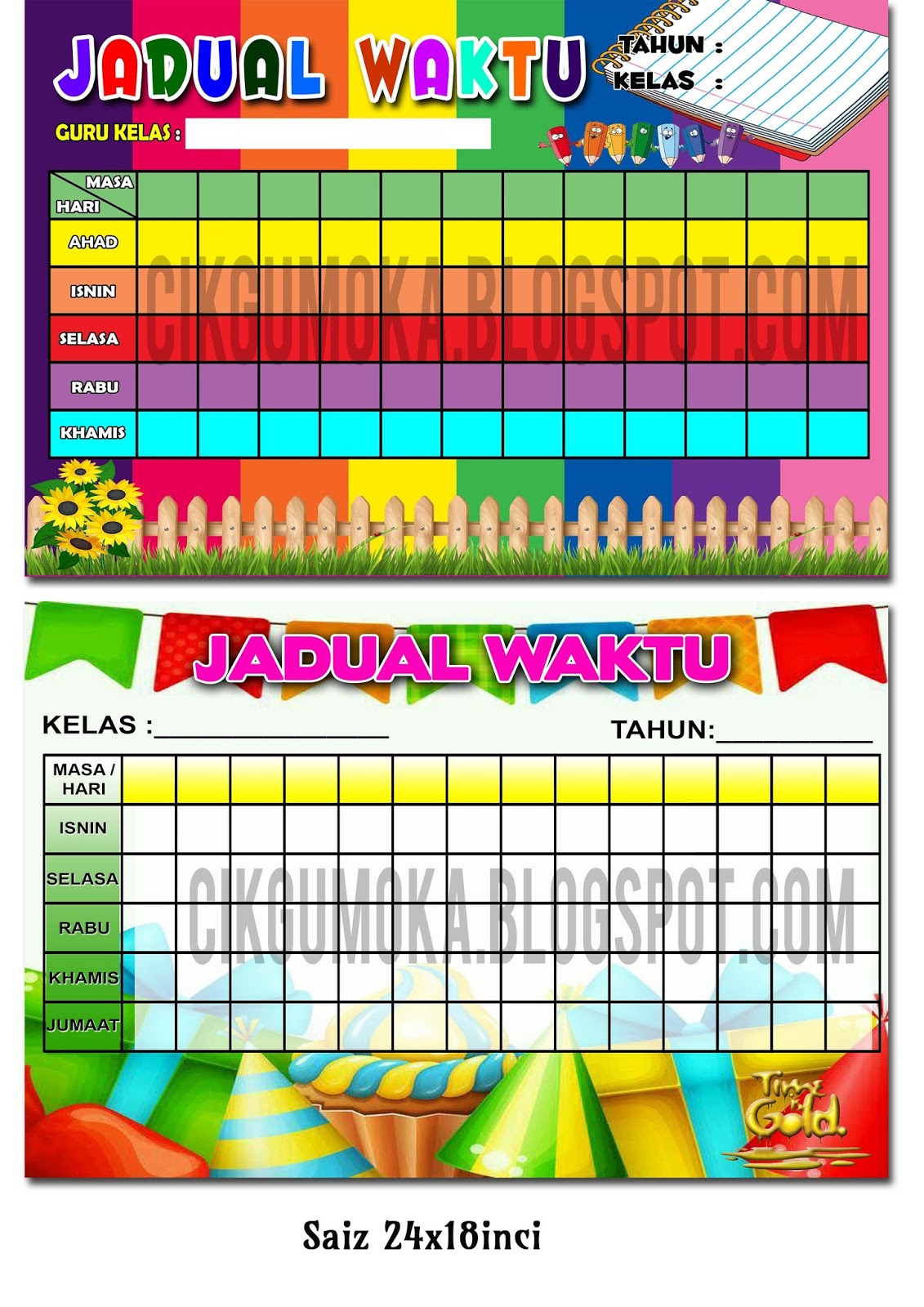 jadual waktu, jadual bertugas, carta kelas, parking lot ~ Cikgu Moka