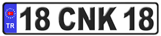 Çankırı il isminin kısaltma harflerinden oluşan 18 CNK 18 kodlu Çankırı plaka örneği