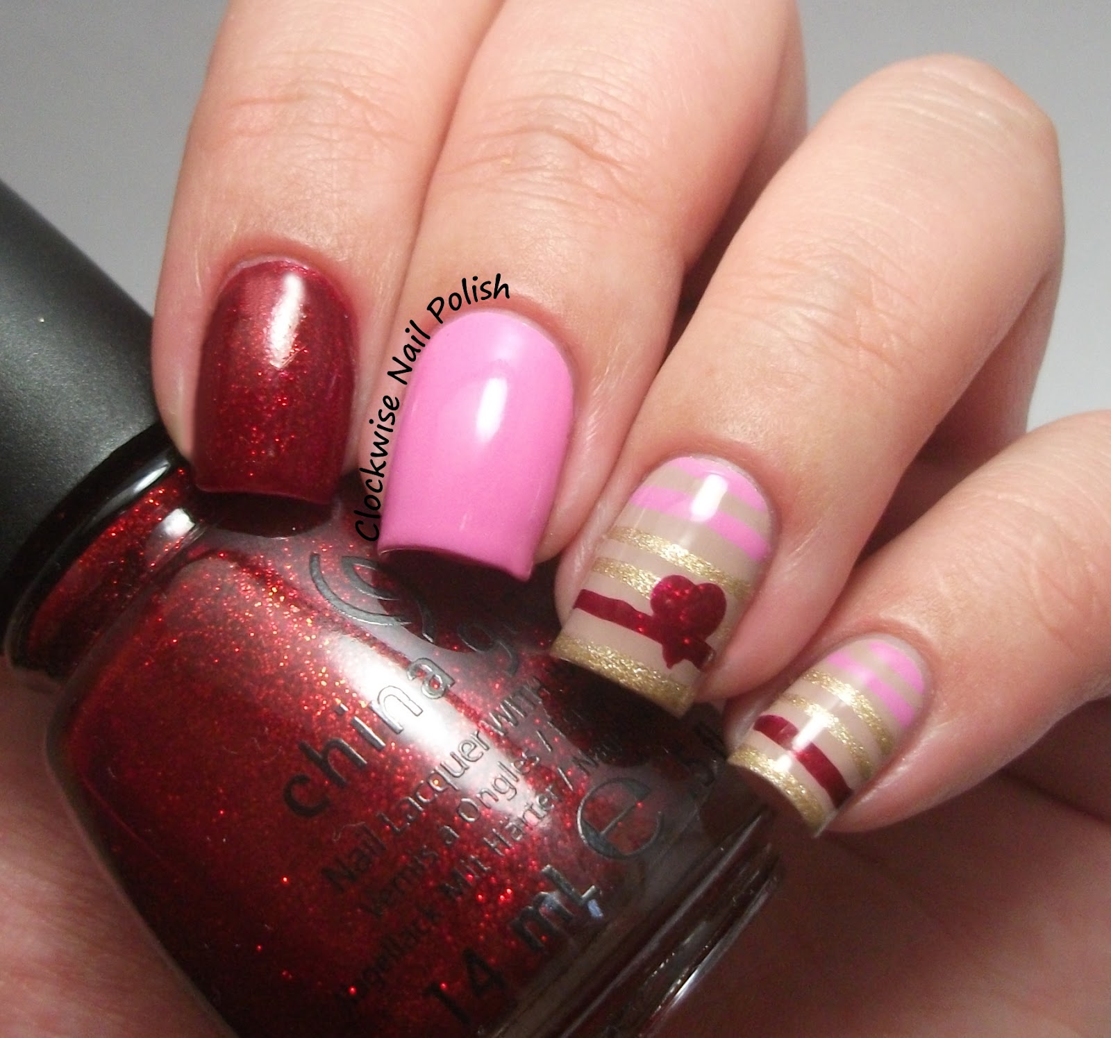 The Clockwise Nail Polish: Astra 102 & Striping Valentine's Day Nail Art