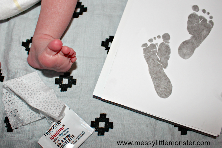 Top tips for how to make the perfect newborn baby footprints. Get baby safe ink or inkless wipes to take these diy prints to use as a baby keepsake or for a baby memory book.