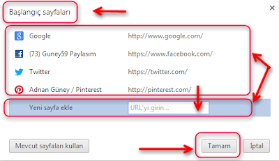 Chrome Başlangıç Link Ekleme Sayfası