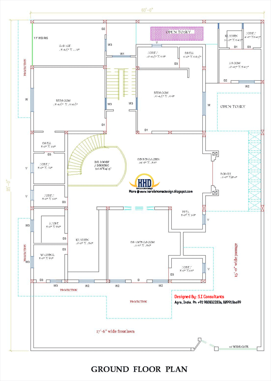 Ground floor plan of Indian home design - 5100 Sq. Ft.  (474 Sq.M.) (567 Square Yards) - April 2012