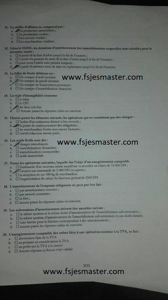  Exemple Concours d'accès au Master Gestion Financière Comptable et Fiscale (GFCF) 2017-2018 - Fsjes Agdal