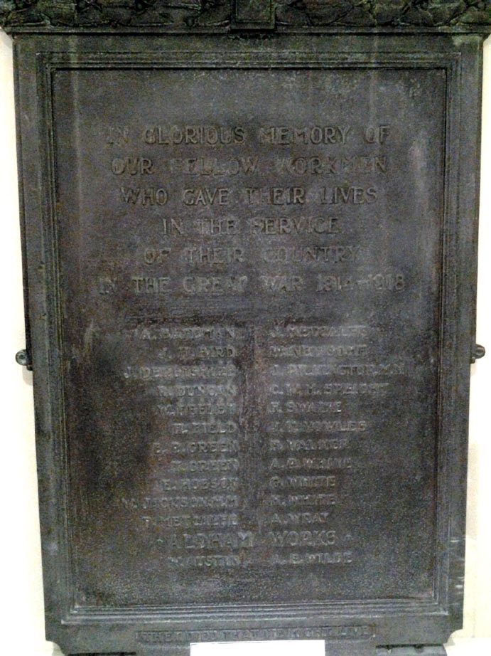 A dark bronze portrait shaped tablet, it is hard to make out the names, but there is a list on the Barnsley War Memorials Project site linked alongside.