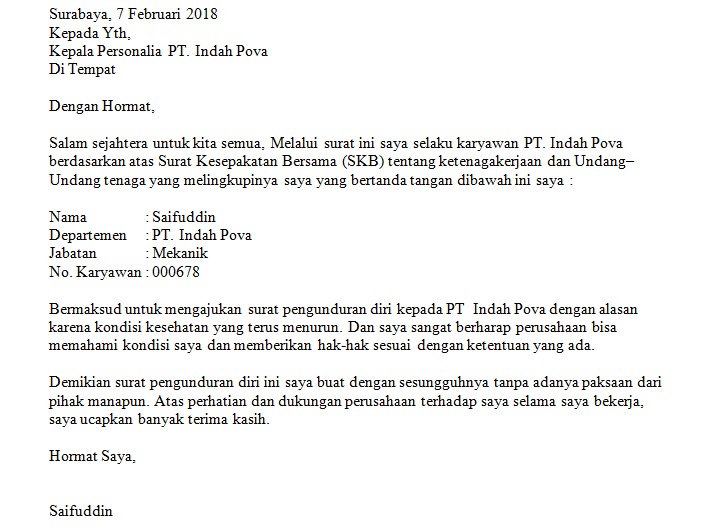 8 Contoh Surat Pengunduran Diri Kerja Yang Baik Dan Sopan