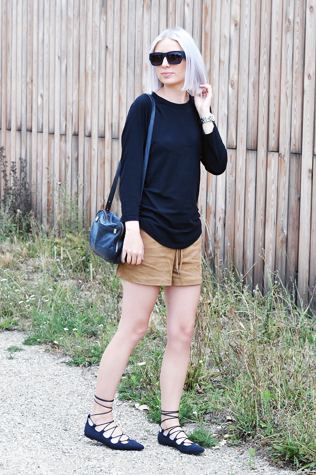 Ootd, outfit, Asos baseball top, h&m suede shorts, zara bag, ebay, lace up flats, ballet flats, budget, basic, street style, summer 2015, marc by mac jacobs