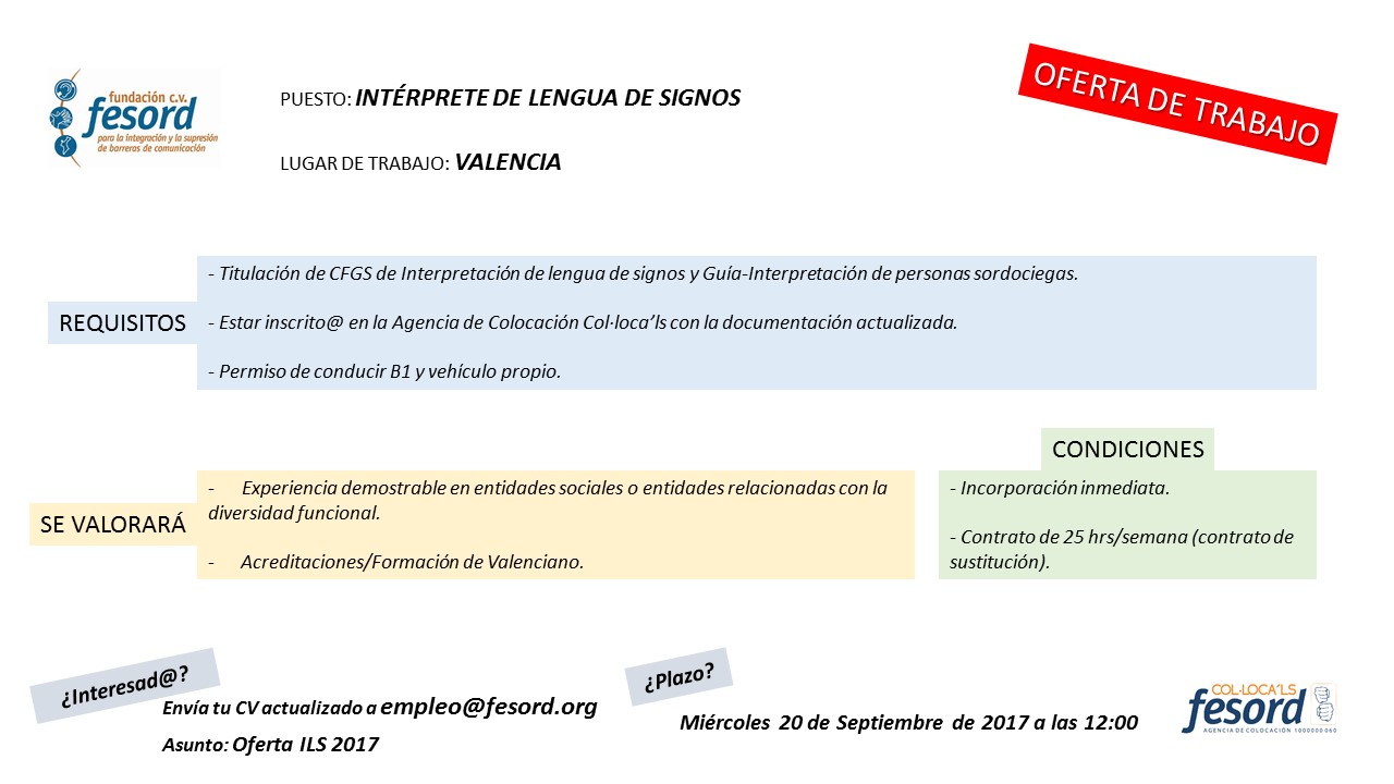FESORD busca Intérprete de Lengua de Signos para Valencia OFERTA%2BVALENCIA%2B2017%2BILS