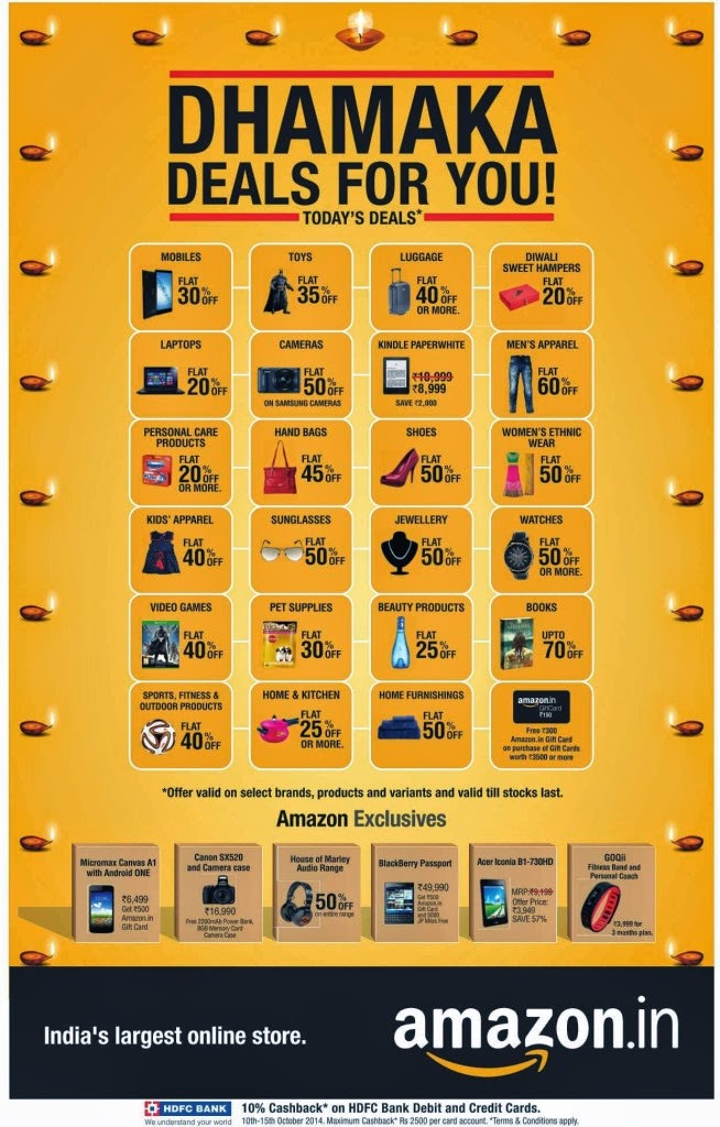 Amazon India Diwali Discounts From 10 Oct - 16 Oct 2014