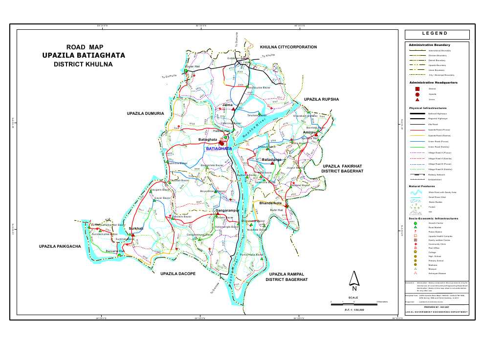 Batiaghata Upazila Road Map Khulna District Bangladesh