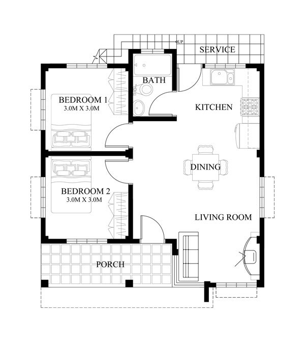Thoughtskoto, Modern 2 Bedroom Bath House Plans
