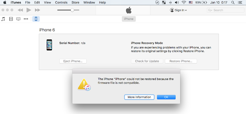 firmware not compatible iphone