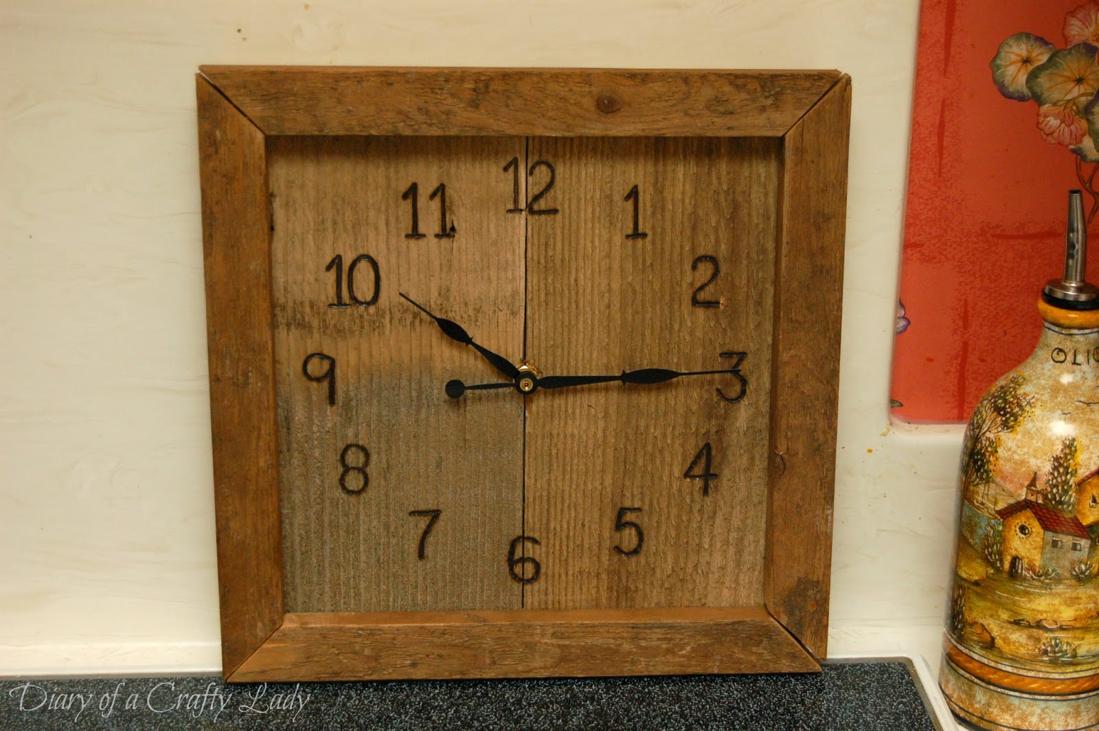 Diary of a Crafty Lady Woodburned clock from Reclaimed Wood