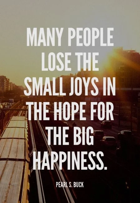 Many people lose the small joys in the hope for the big happiness. - Pearl S. Buck