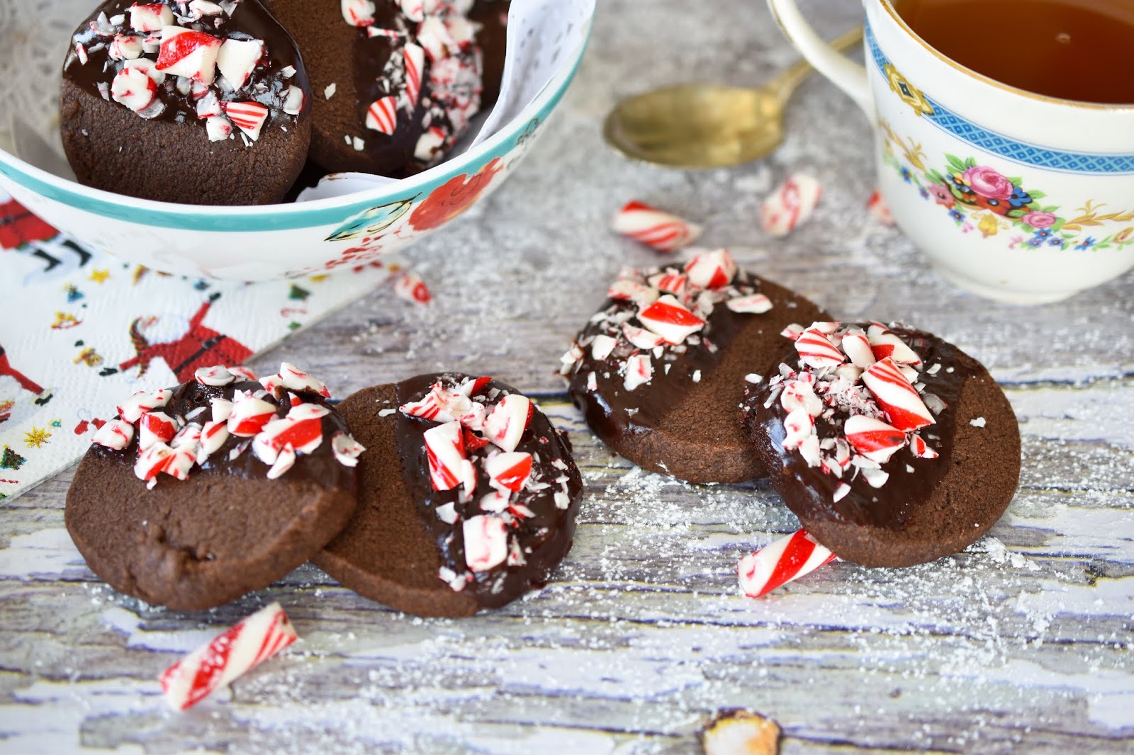 Woman in Real Life Peppermint Candy Cane Chocolate Shortbread Cookies