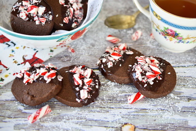 Peppermint Candy Cane Chocolate Shortbread Cookies (vegan)