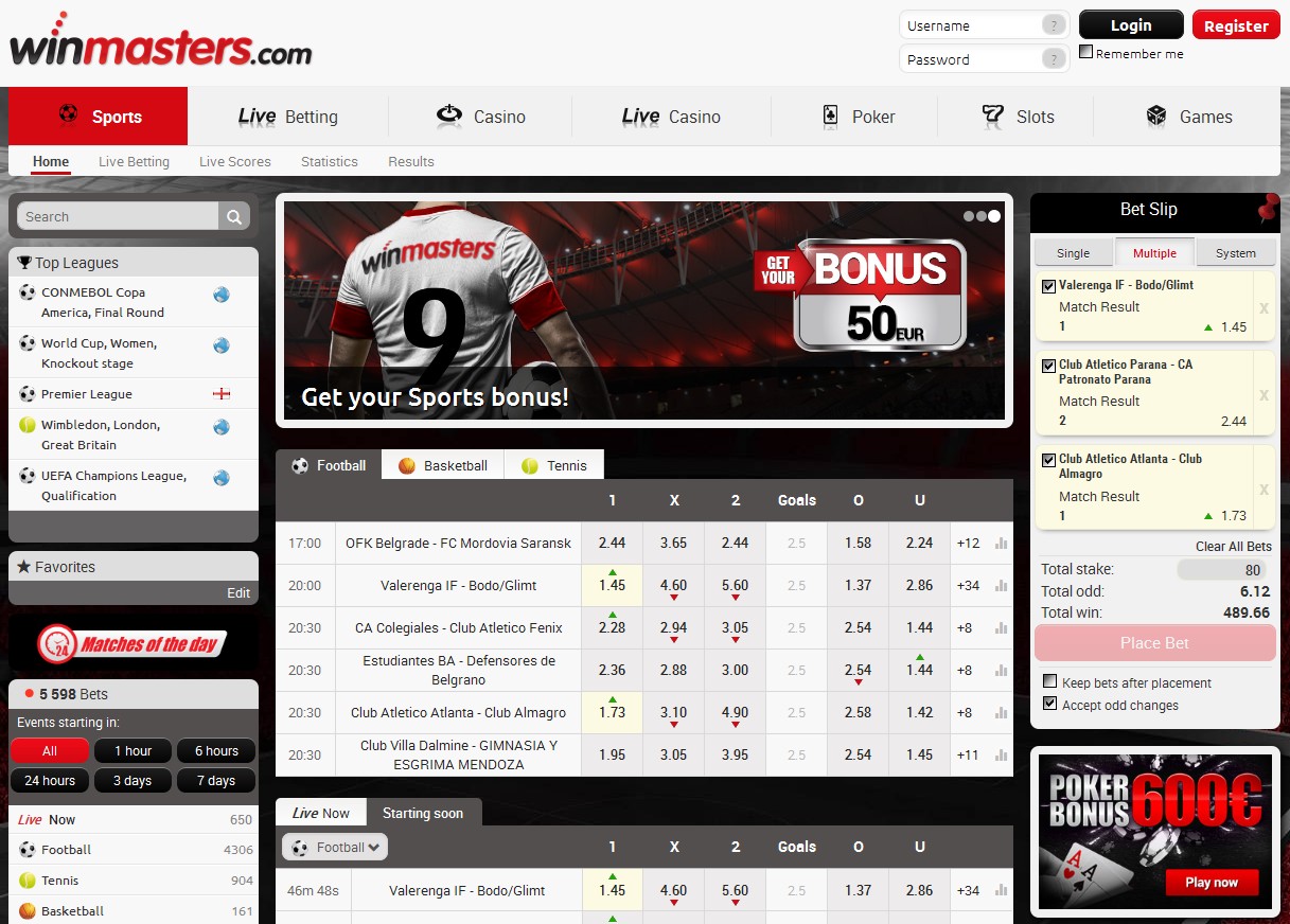 Winmasters Sportsbook Screenshot