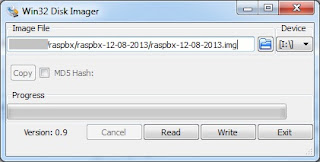 Win32DiskImager para grabar la imagen de la RasPbx en la tarjeta SD