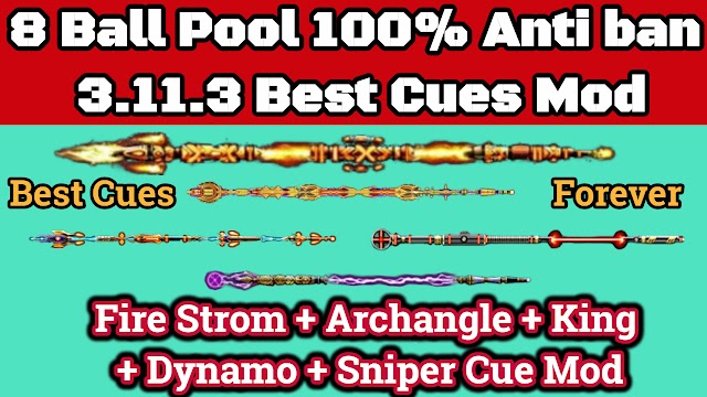 8 Ball Pool 3.11.3 Fire Storm Cue + Dynamo Cue Archangle Cue + King Cue + Sniper Cue In Official Game 