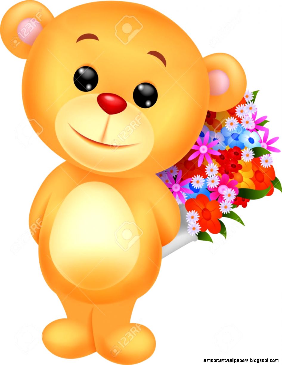 Cute Bear Cartoon Holding Flower Bucket Royalty Free Cliparts