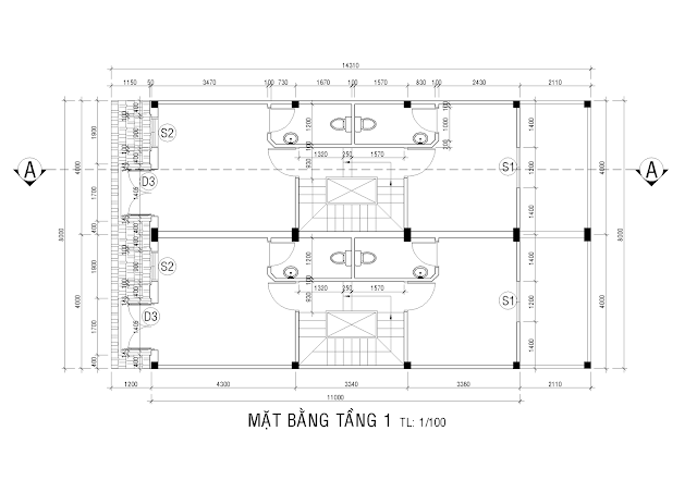 Bản vẽ mặt bằng tầng 1