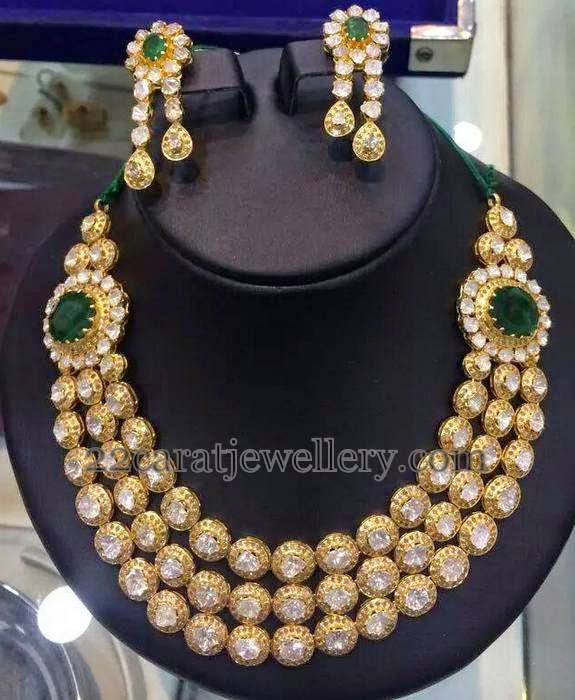 Triple Rows Diamond Set with Emeralds - Jewellery Designs