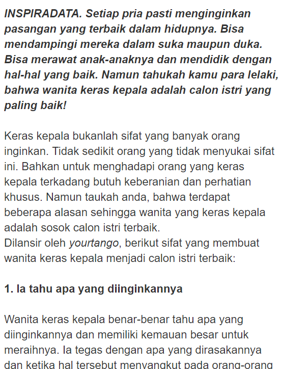 Berita Trending Ii Wanita Keras Kepala Adalah Calon Istri Terbaik Kok Bisa<script async src=