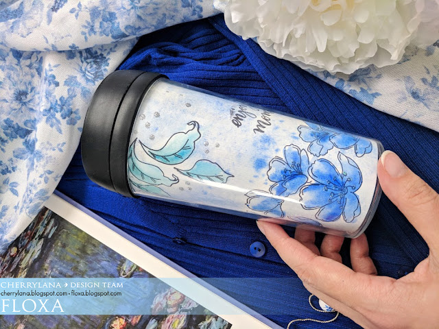 mug, blue, decoration, stamping, paper, craft, spring