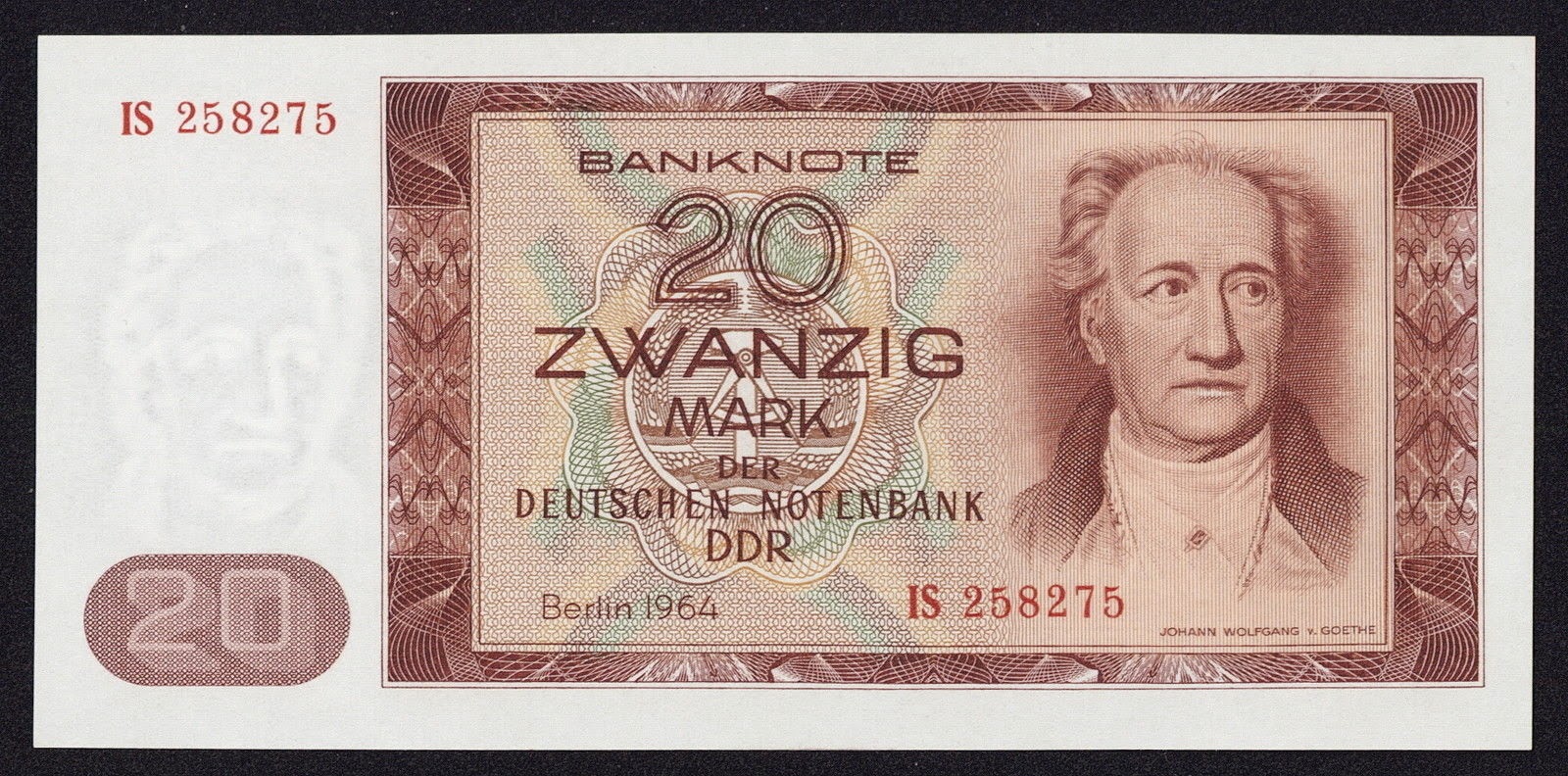 East Germany banknotes 20 Mark note 1964 Johann Wolfgang von Goethe