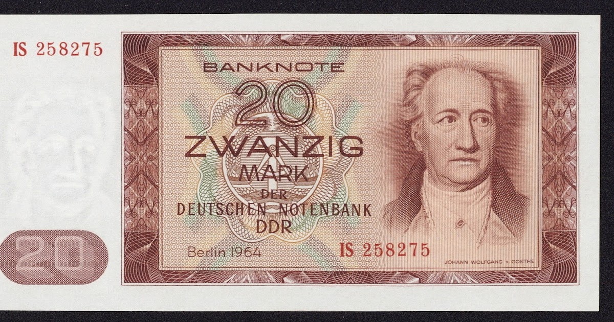 East Germany 20 Mark banknote 1964 Johann Wolfgang von GoetheWorld