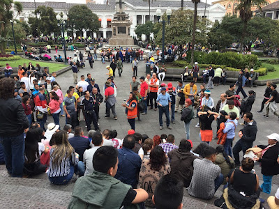crowds in Plaza Grande, Quito