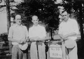 Oregon authors Ernest Haycox (middle) and Robert Ormond Case (right) playing golf, c. 1928