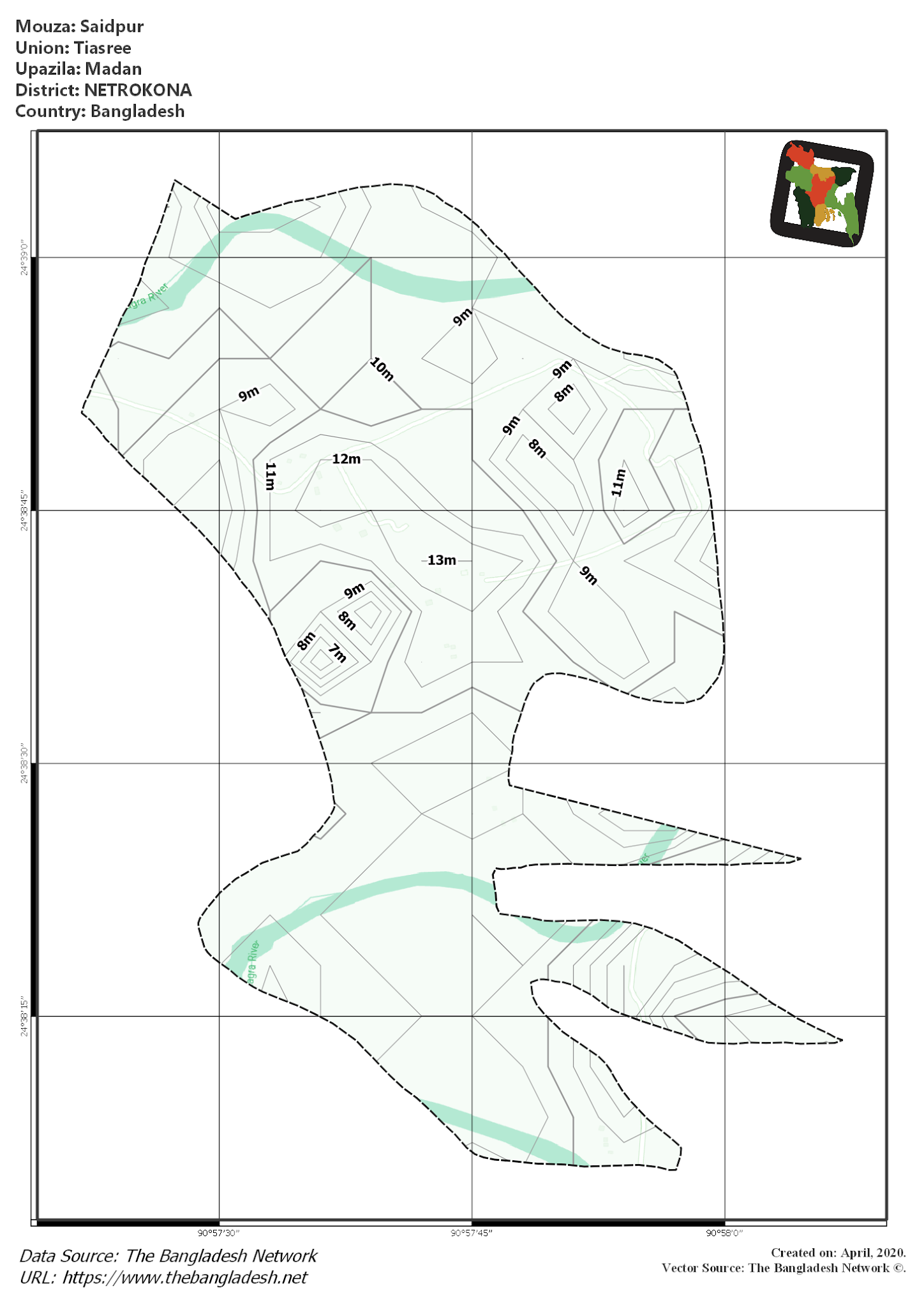 Map of Saidpur Mouza of Madan Upazila, NETROKONA, Bangladesh.