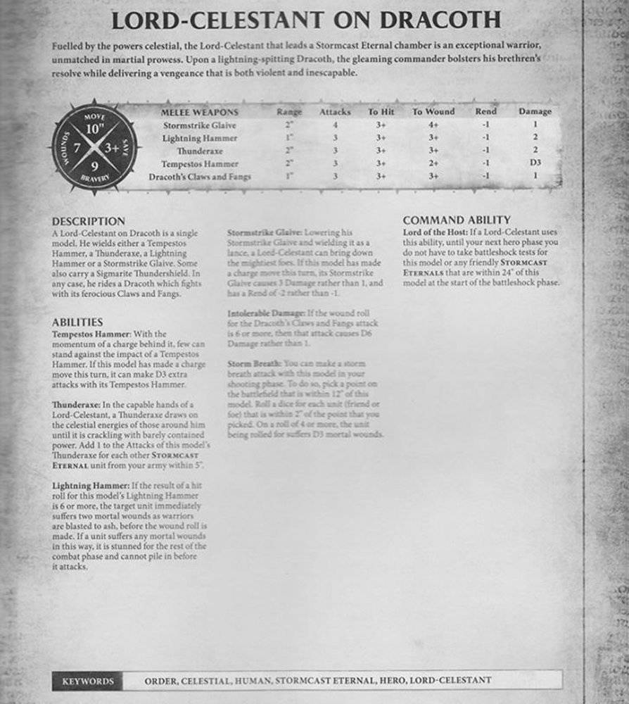 Age Of Sigmar, Reglas de Lord Celestant on Dracoth, Desolators, Concussors, Tempestors y Fulminator