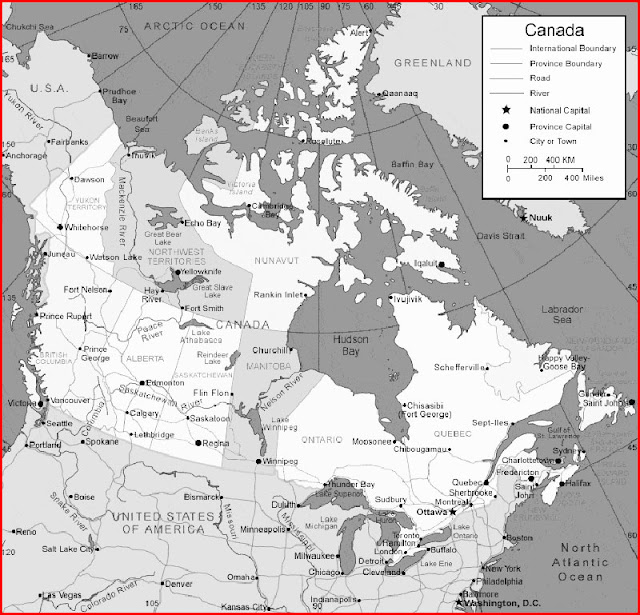 Black and white Canada Map