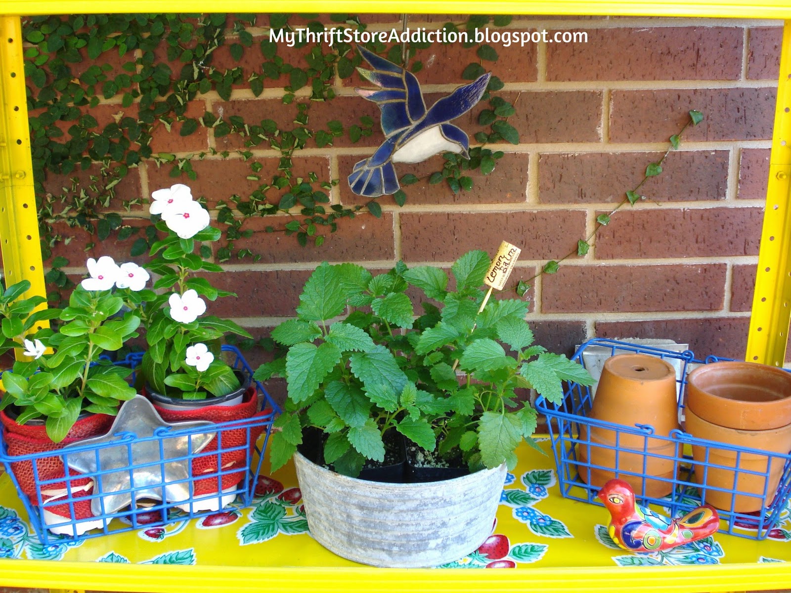 Repurposed utility shelf potting stand