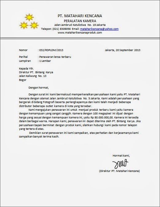 CONTOH SURAT PENAWARAN BARANG, PRODUK, JASA TERBARU