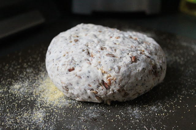 Shaped dough for toasted harvest grains bread