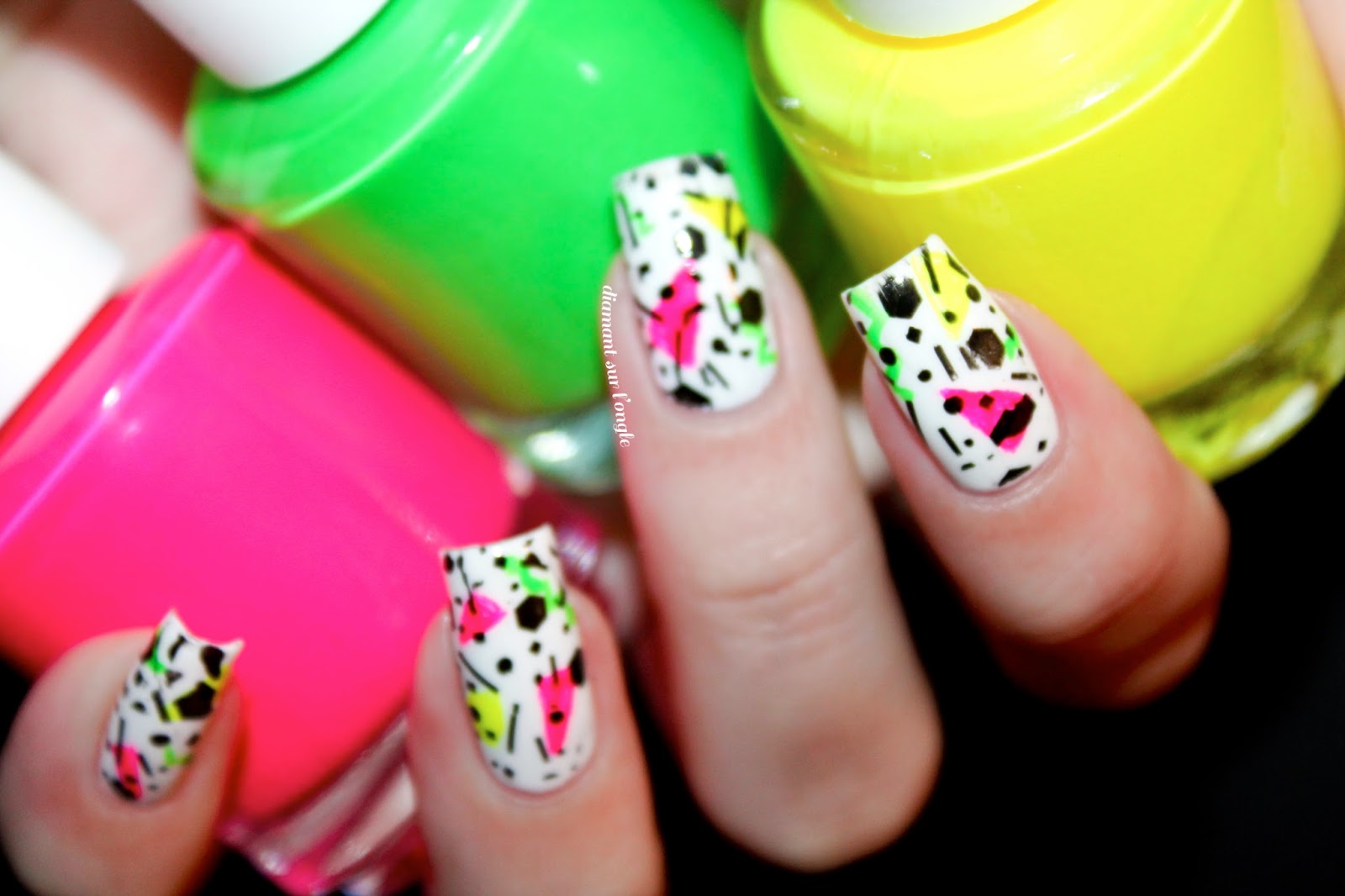 neon bright nail art inspired by the eighties