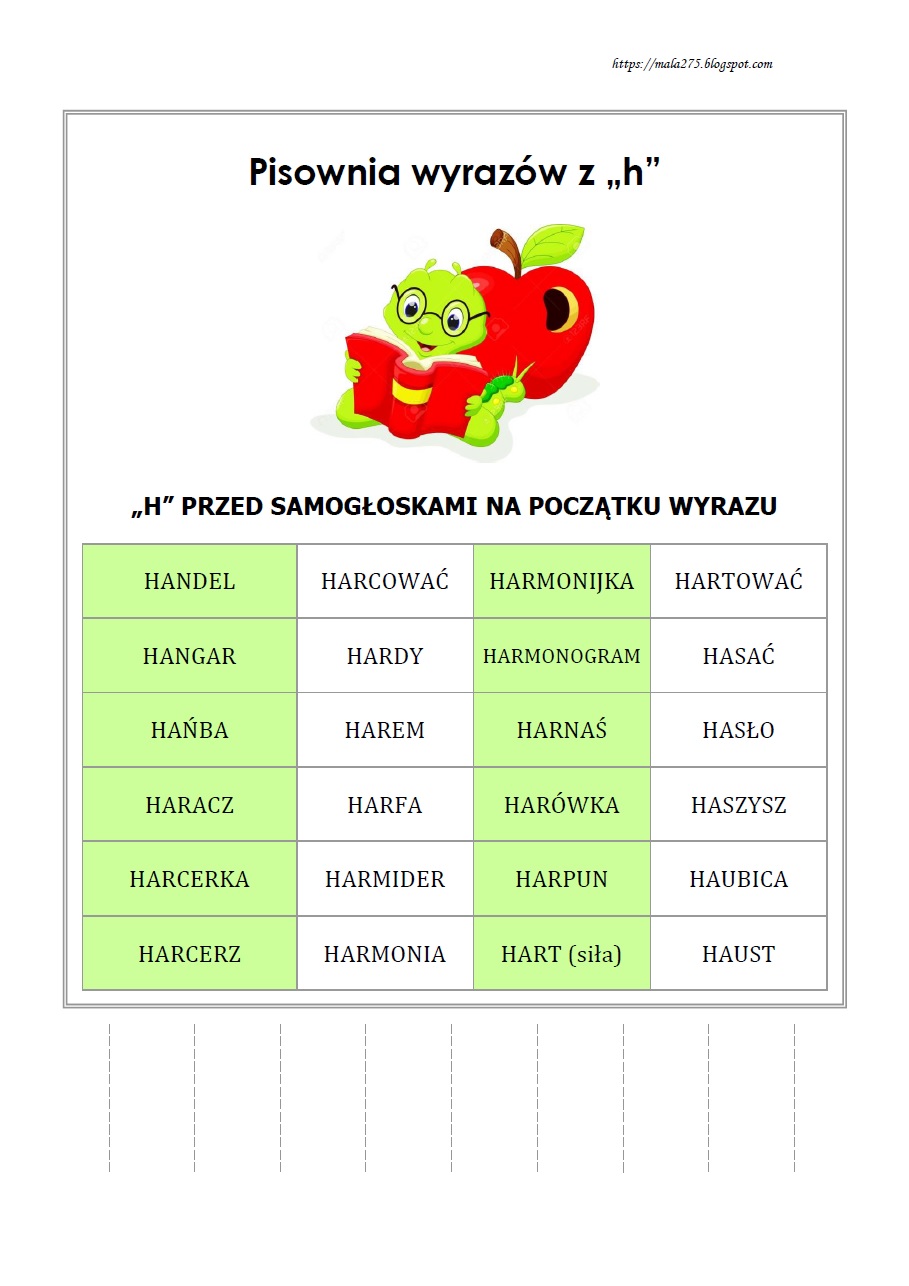 BLOG EDUKACYJNY DLA DZIECI WYRAZY Z H "H" NA POCZĄTKU WYRAZU
