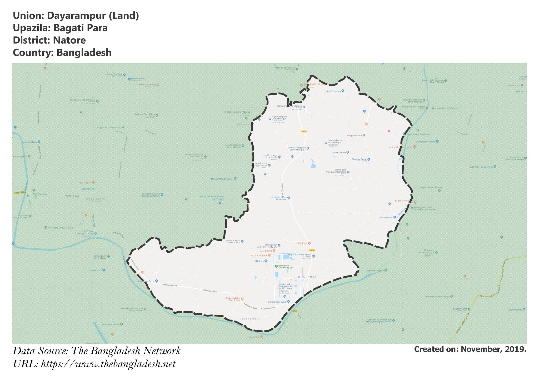 Map of Dayarampur of Bagati Para Upazila Map of Dayarampur of Natore, Bangladesh.