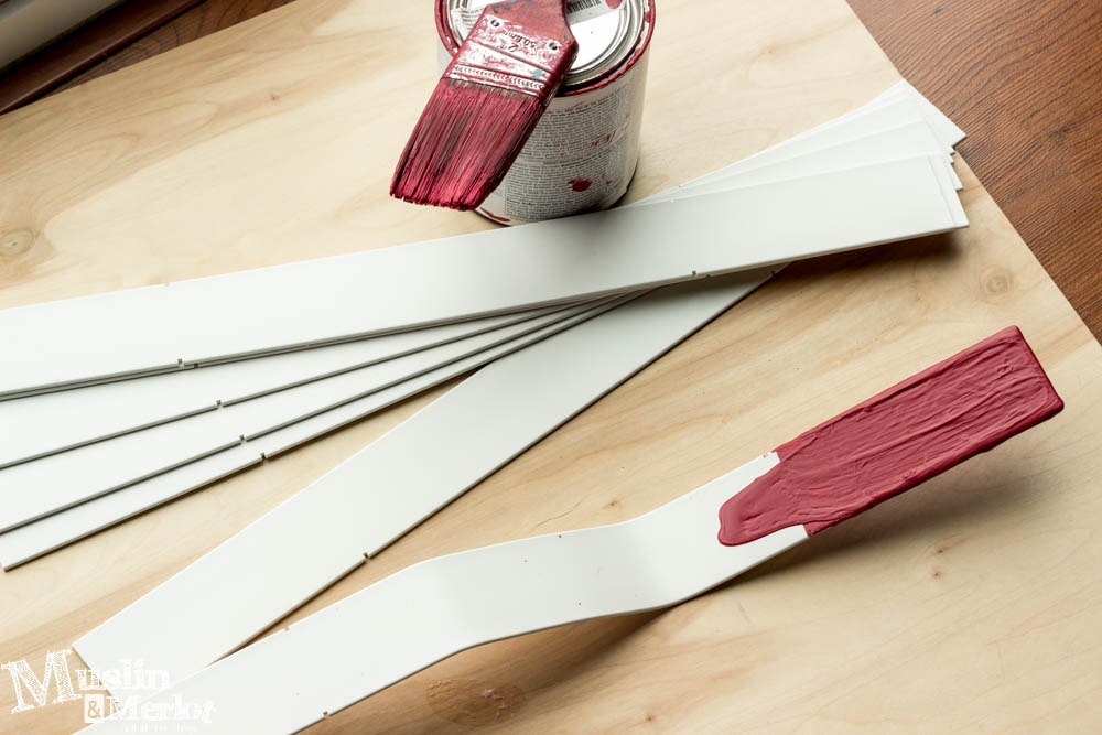 Paint Stir Stick Faux Wood Blinds Muslin and Merlot