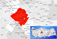 Kırşehir ili ve ilçeleriyle birlikte çevre il ve ilçeleri de gösteren harita