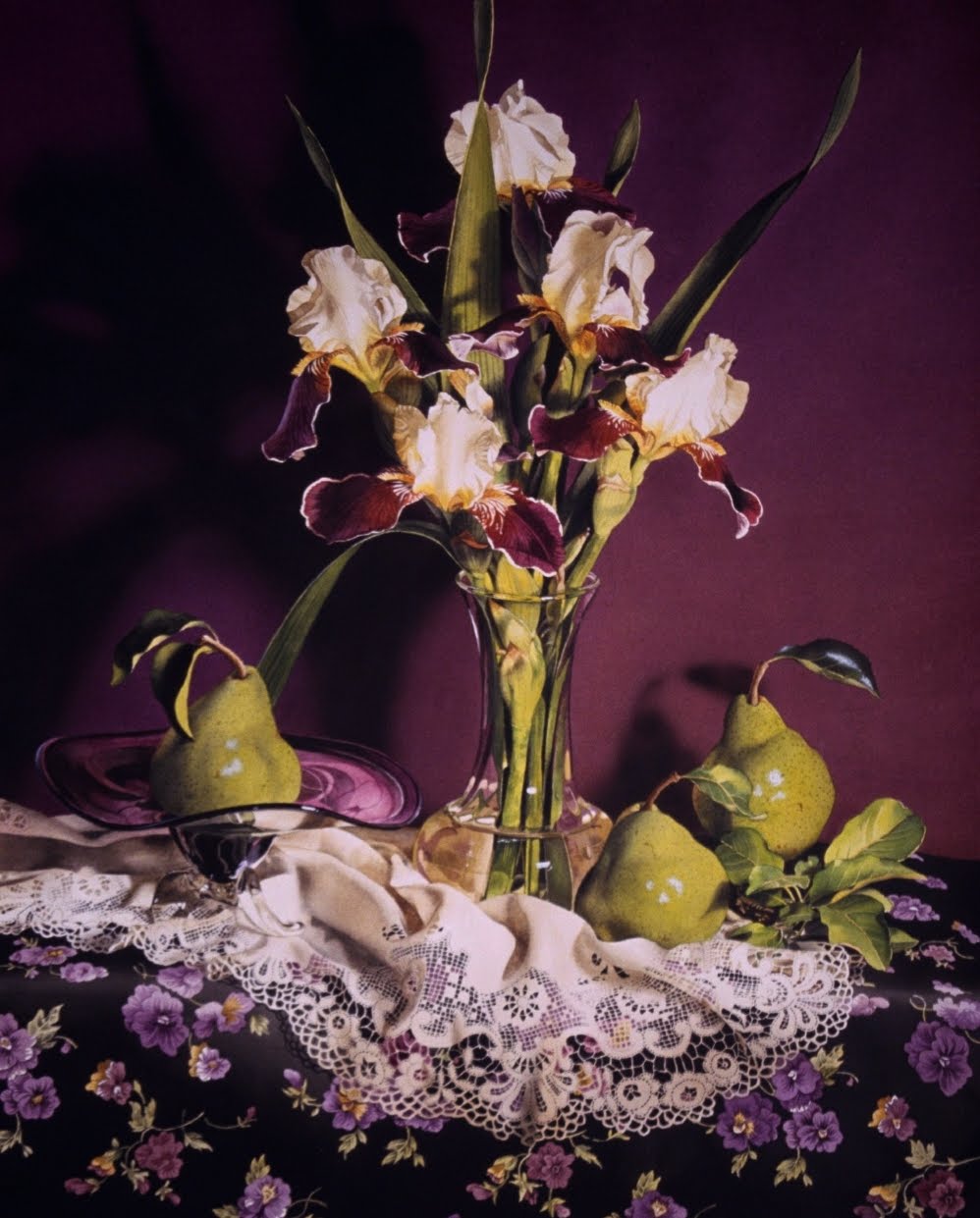 Contemporary Realism Still Life with Irises & Pears