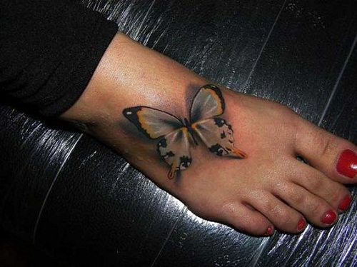 Cinza, Amarelo e Preto Borboletas no Pé da Tatuagem