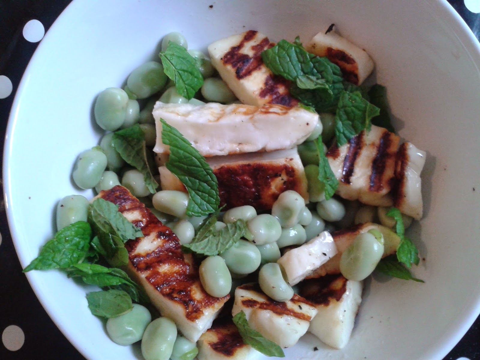 Katie in the (Veggie) Kitchen Halloumi and Broad Bean Salad