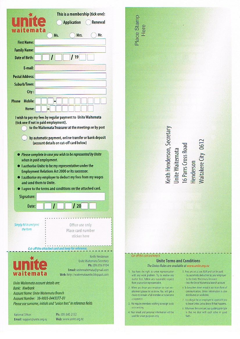Unite Form Unite Waitemata Community Branch : Join Now! Use this Membership ...