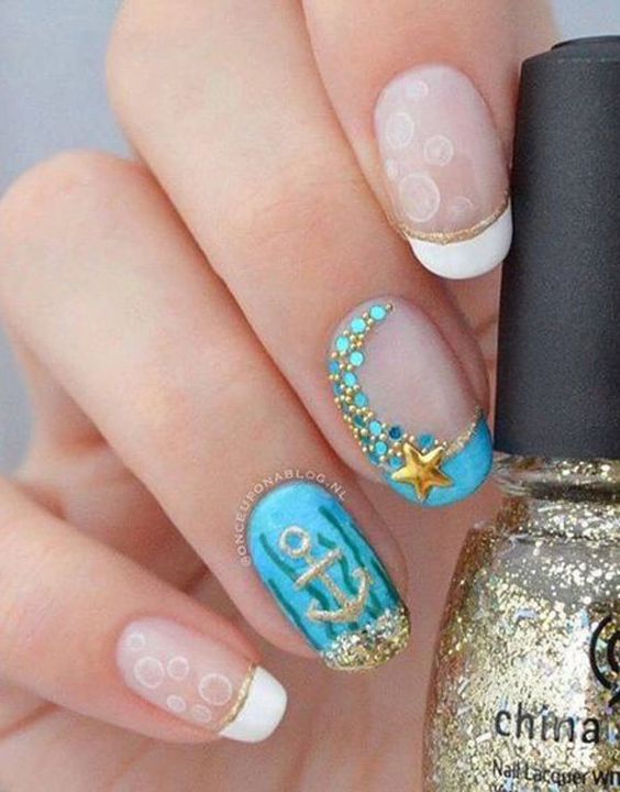 10 Diseños de uñas con motivos del mar Mujer al natural