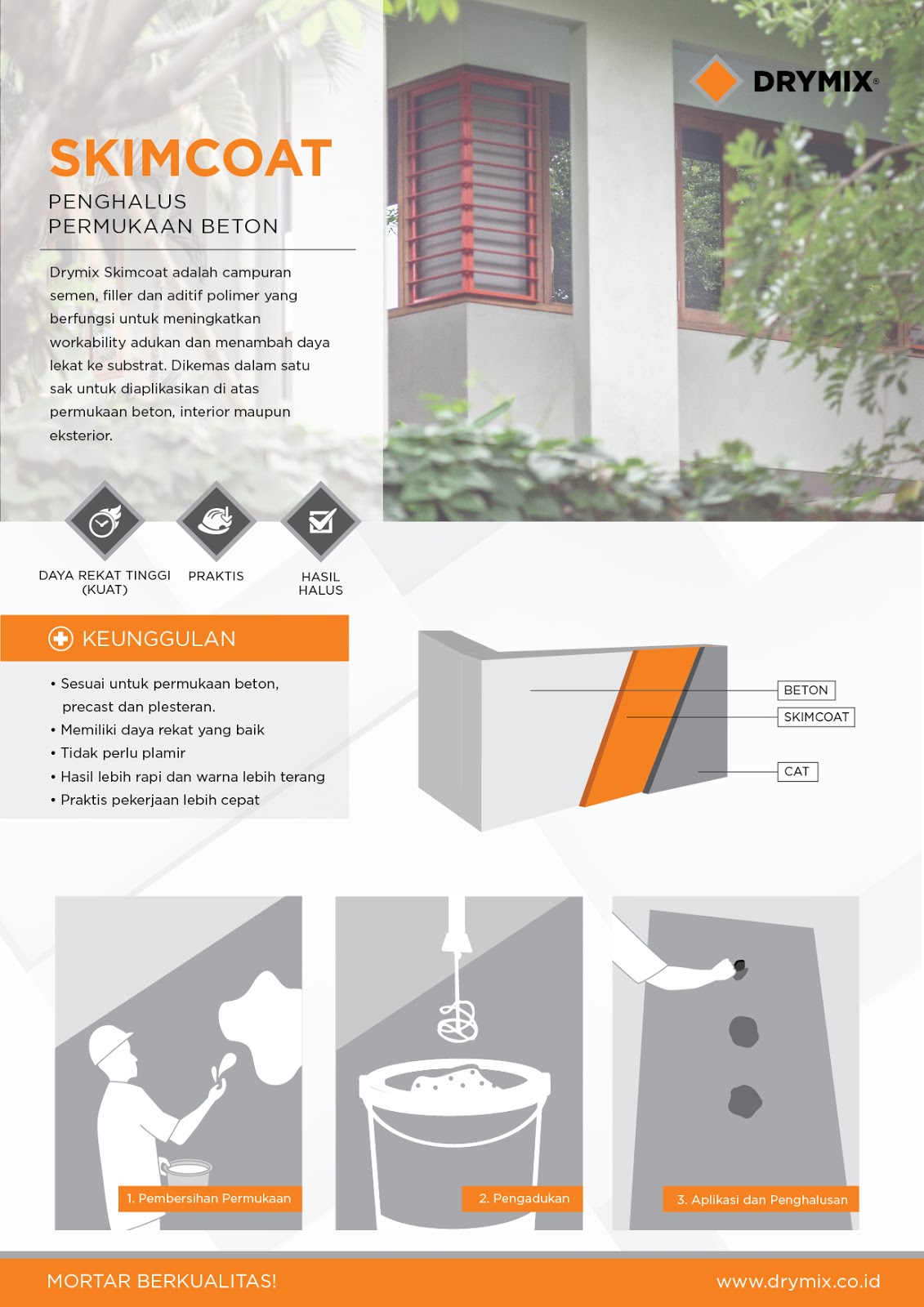 Brosur dan Spesifikasi SKIM COAT abu-abu (Acian beton) DRY MIX - Jual