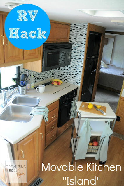 RV Hack -for more counter space, get a movable kitchen island ::OrganizingMadeFun.com